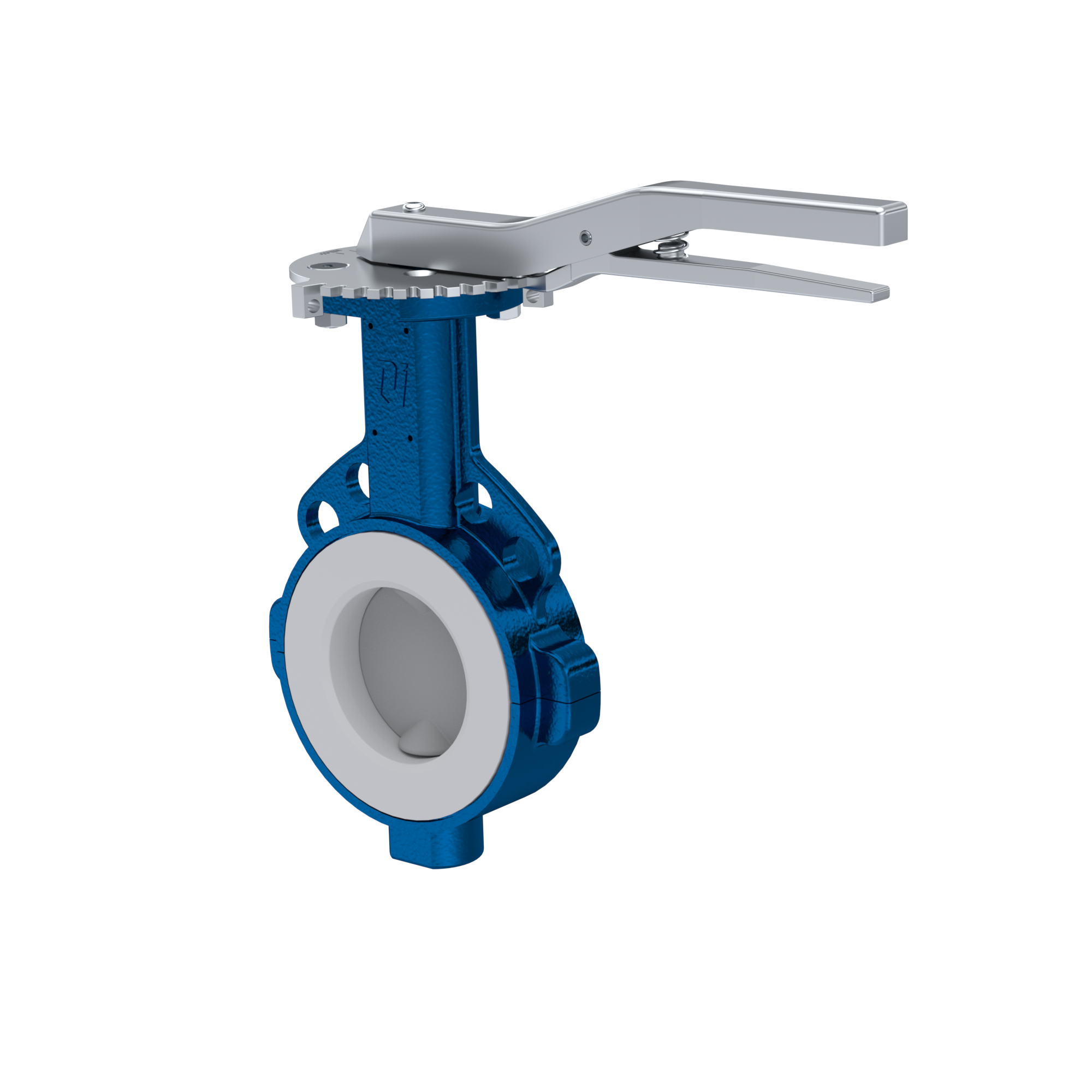 Butterfly-valve PTFE AK09 DN80 ANSI150 lever FKM insert