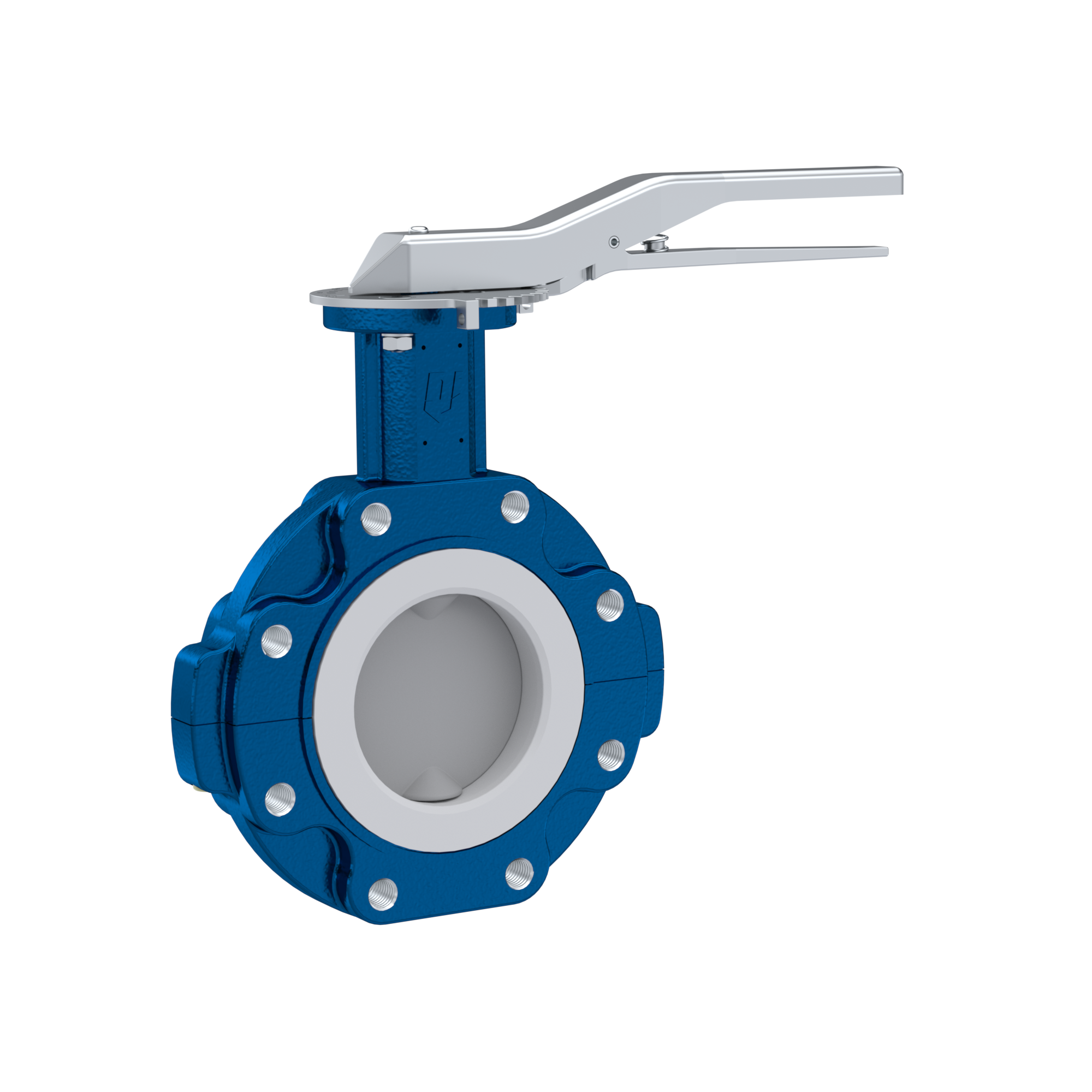 PFA-Absperrklappe PTFE AK10 DN125 ANSI150 Rasthebel Silikon Einlage