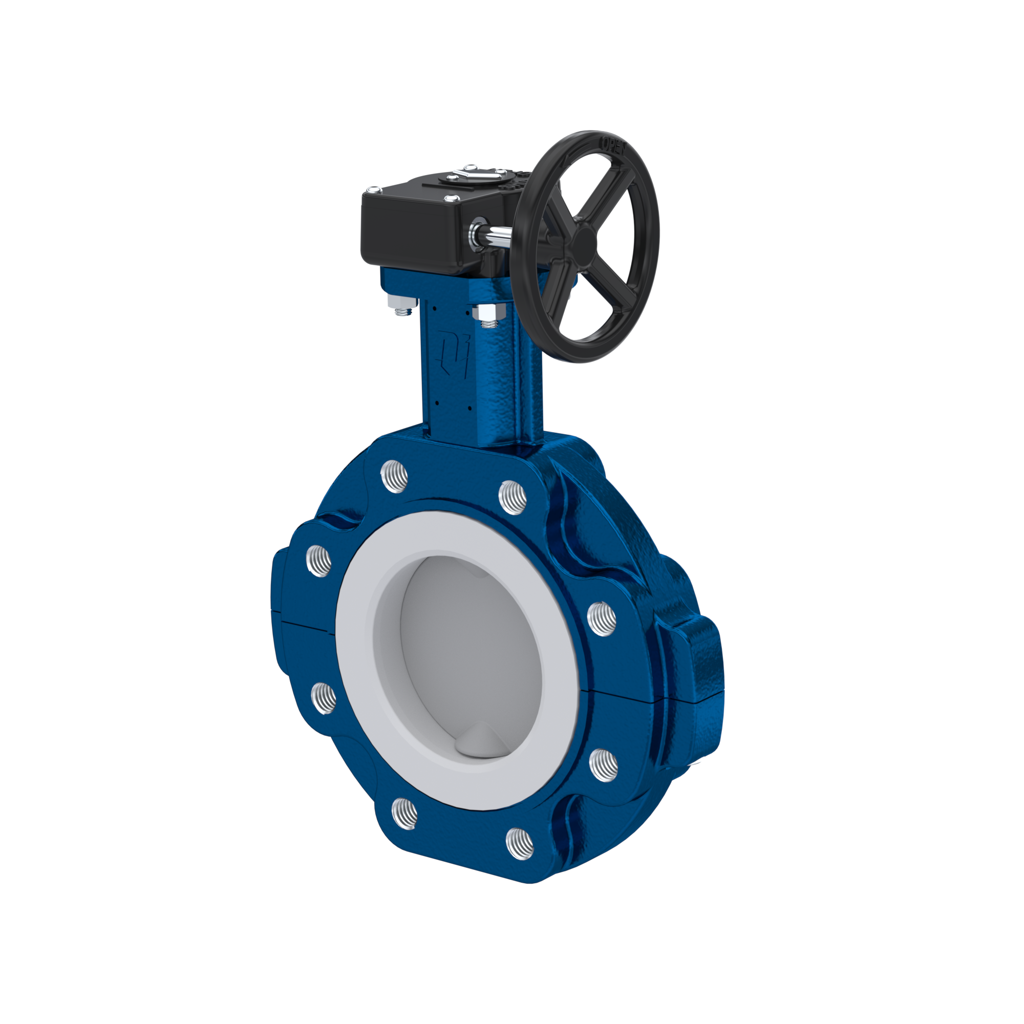 Butterfly-valve PTFE AK10 DN125 PN10-PN16 handwheel gearbox EPDM insert