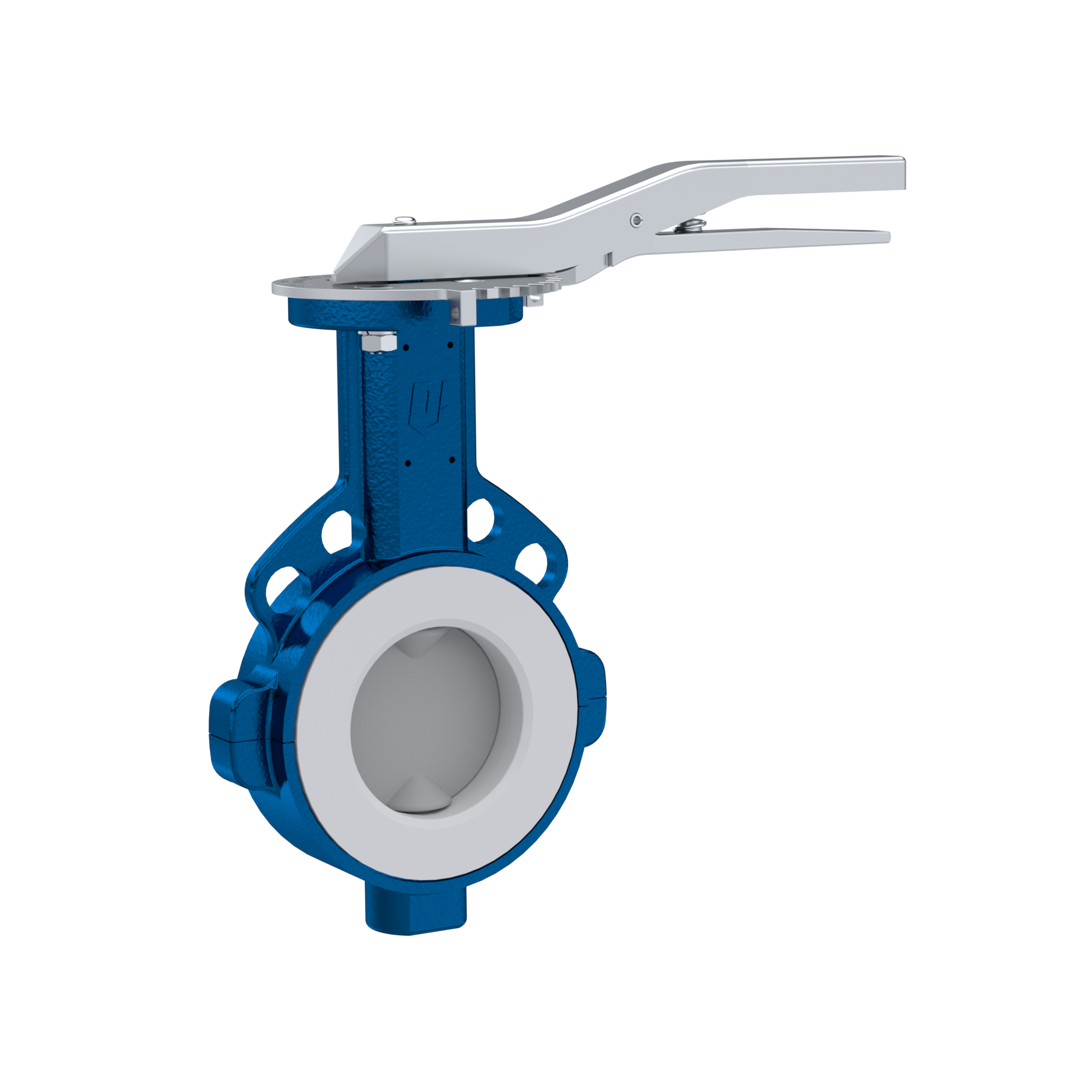 Butterfly-valve PTFE AK09 DN80 ANSI150 lever FKM insert