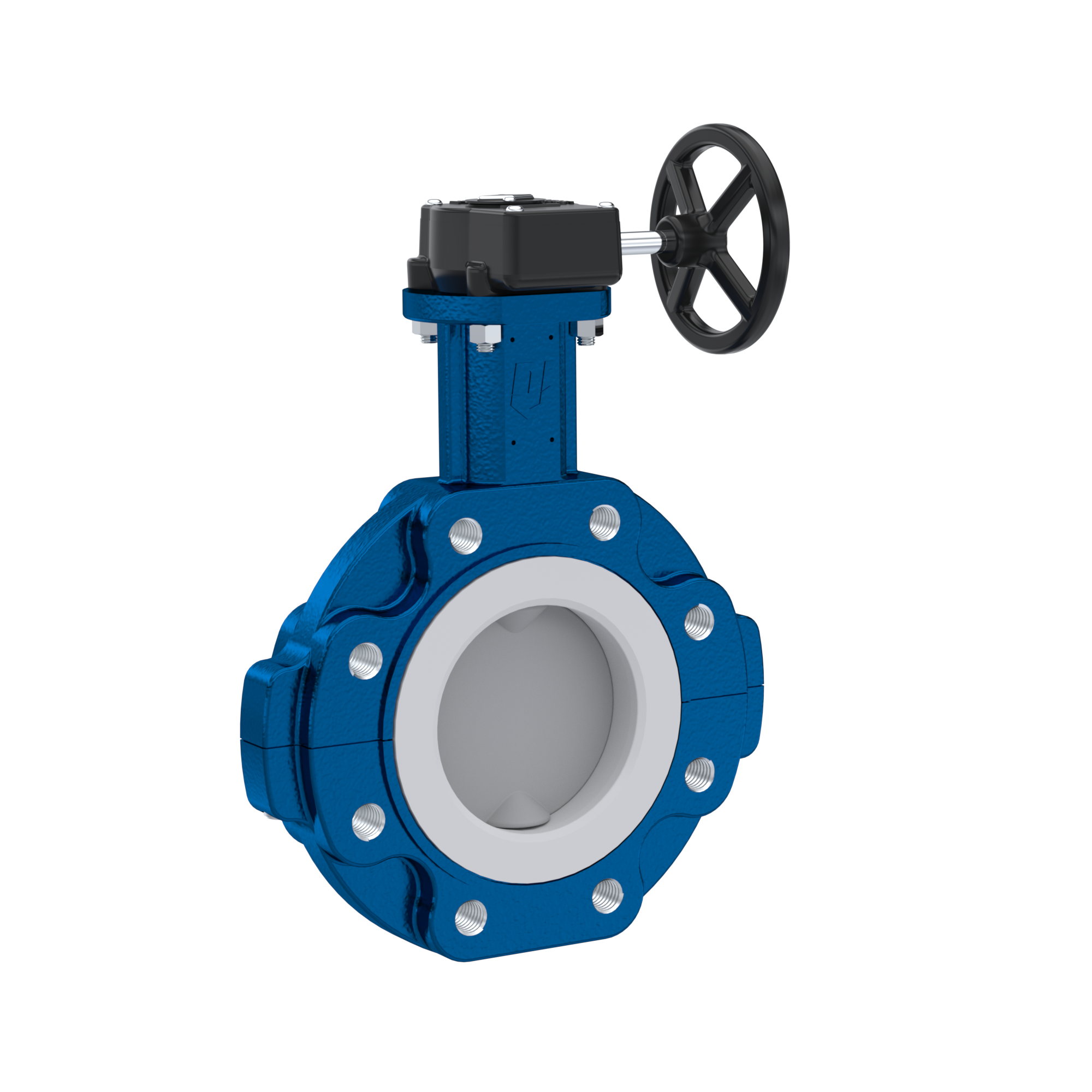 Butterfly-valve PTFE AK10 DN125 PN10-PN16 handwheel gearbox EPDM insert