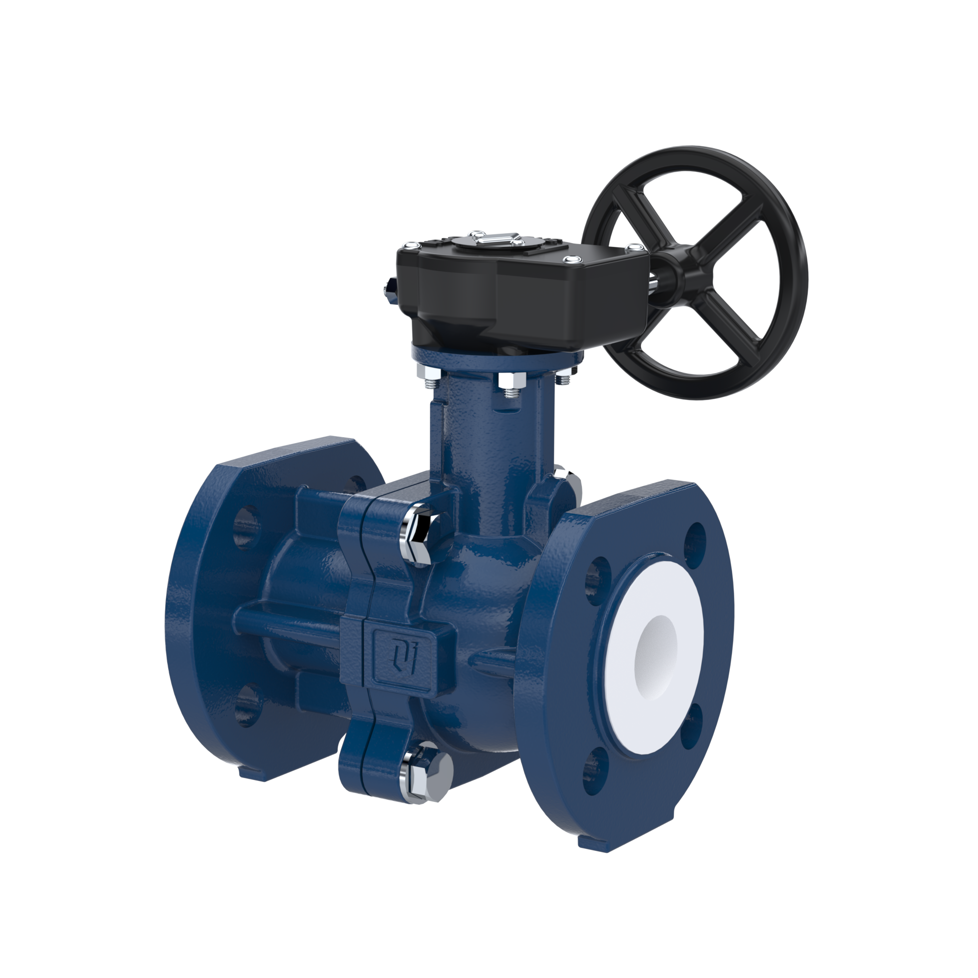 PFA-flange ball valve FK13 DN50 - 2" inch PN10/16 made of spheroidal graphite cast iron with worm gear