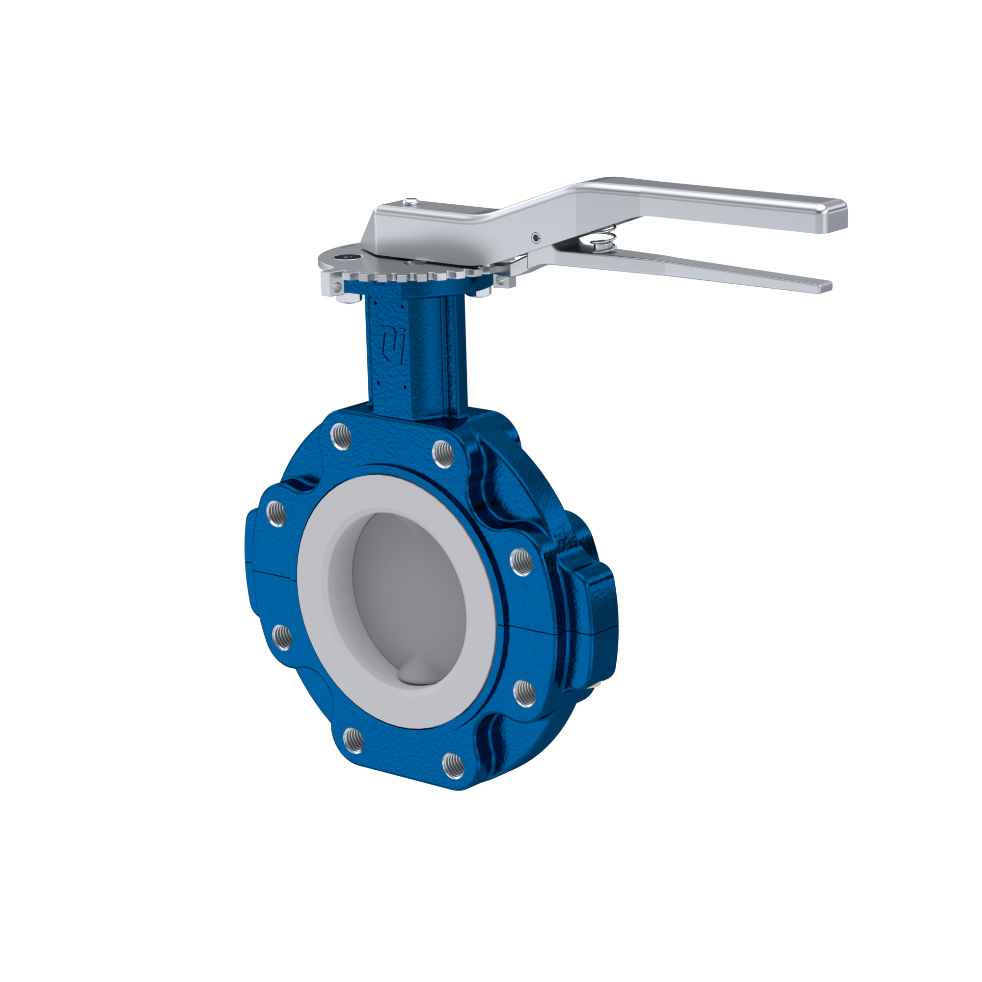 PFA-Absperrklappe PTFE AK10 DN125 ANSI150 Rasthebel Silikon Einlage