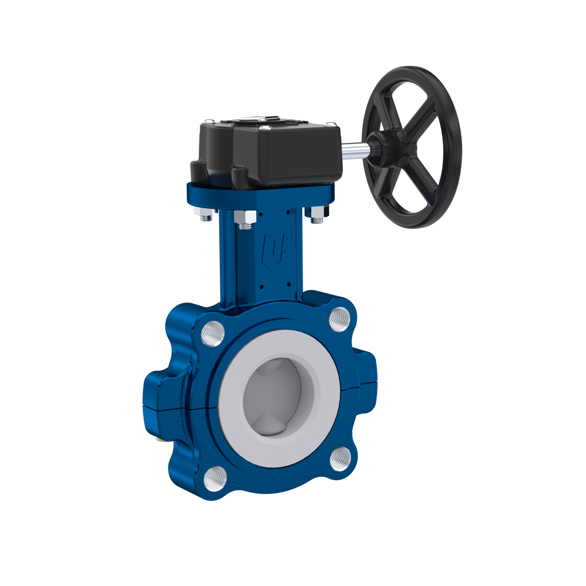 Butterfly-valve PTFE AK10 DN50 ANSI150 handwheel gearbox FKM insert