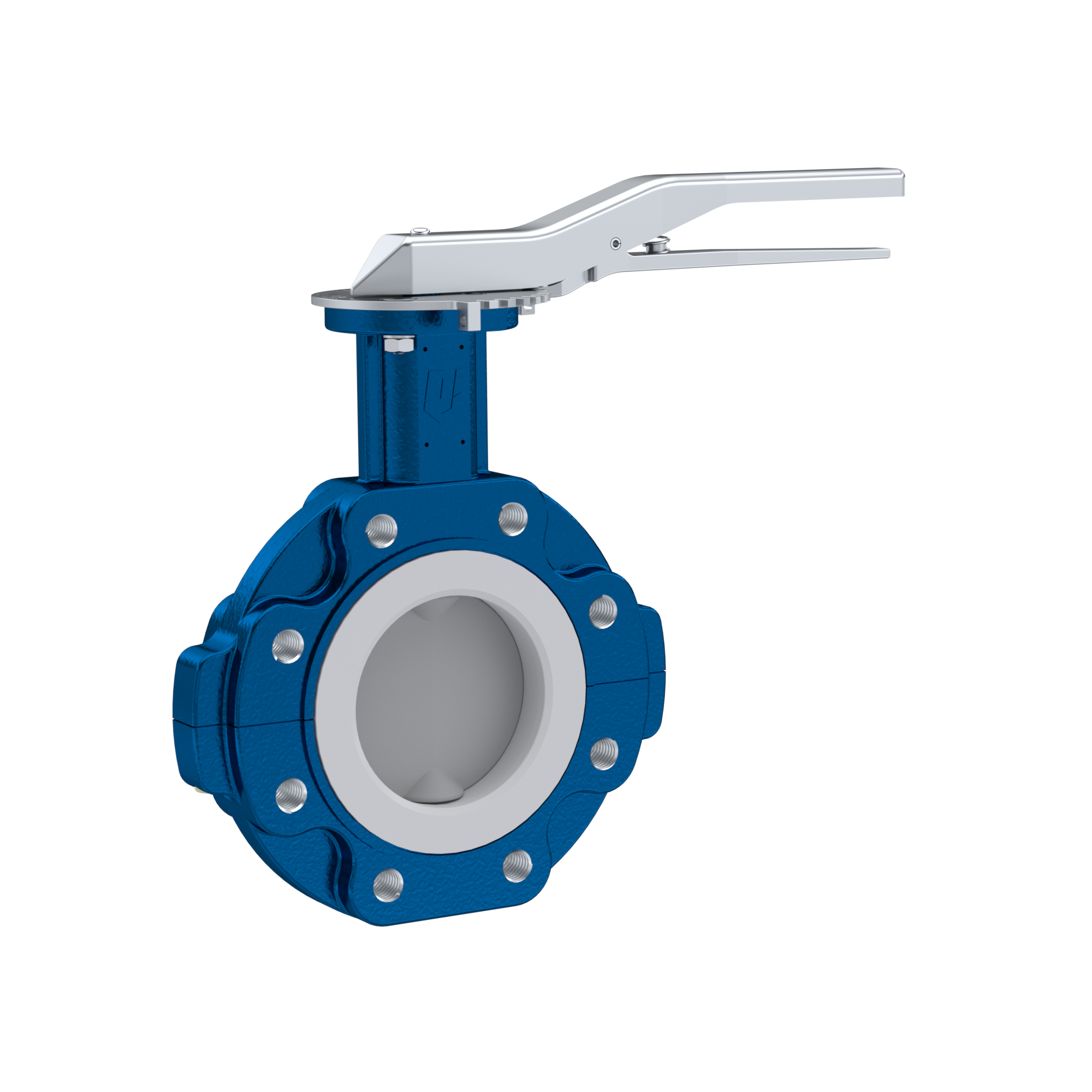 PFA-Absperrklappe PTFE AK10 DN100 PN10-PN16 Rasthebel Silikon Einlage