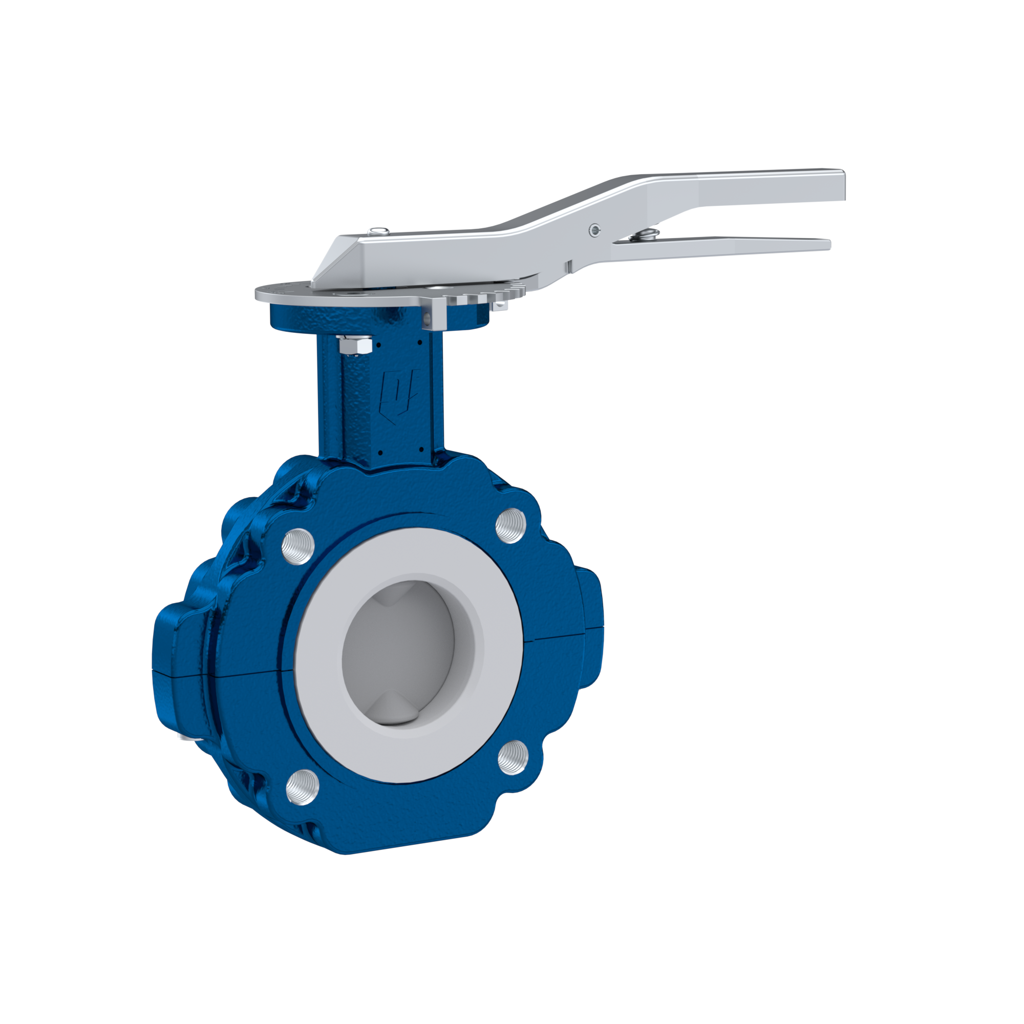 PFA-Absperrklappe PTFE AK10 DN80 ANSI150 Rasthebel Silikon Einlage