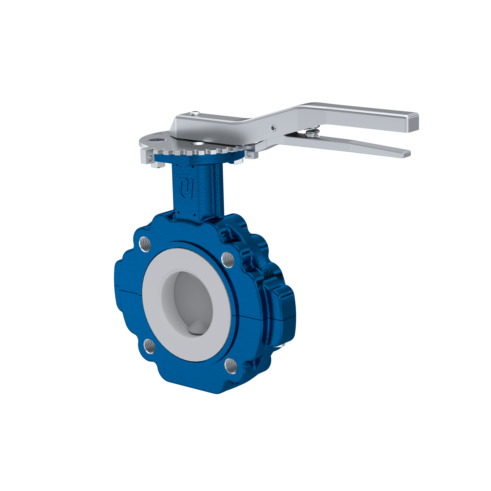 PFA-Absperrklappe PTFE AK10 DN80 ANSI150 Rasthebel Silikon Einlage