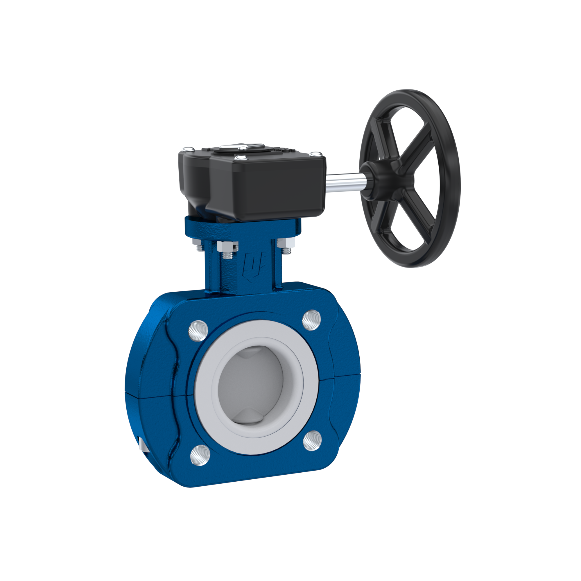 PFA-Butterfly-valve PTFE AK10 DN40 ANSI150 handwheel gearbox FKM insert