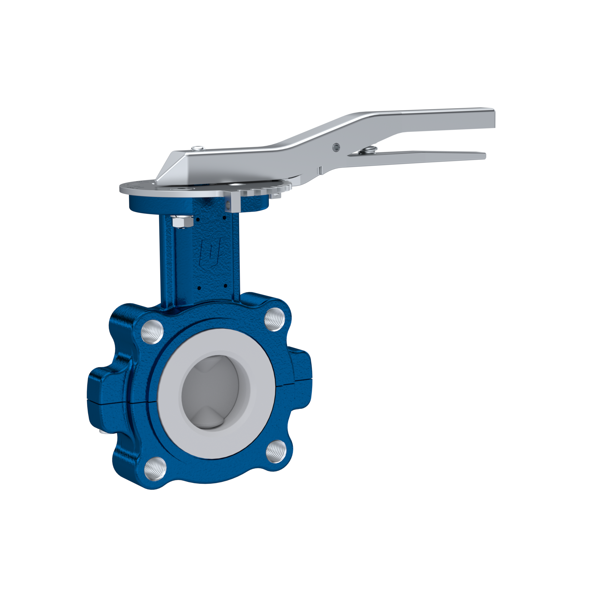 PFA-Absperrklappe PTFE AK10 DN50 ANSI150 Rasthebel Silikon Einlage